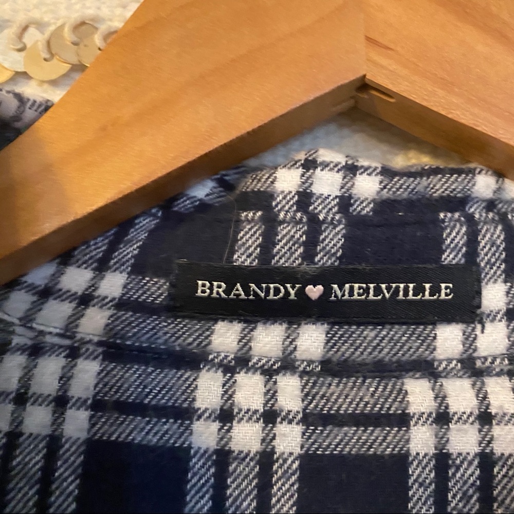 BRANDY MELVILLE Plaid Oversized Dad Flannel Blue M - Picture 2 of 4